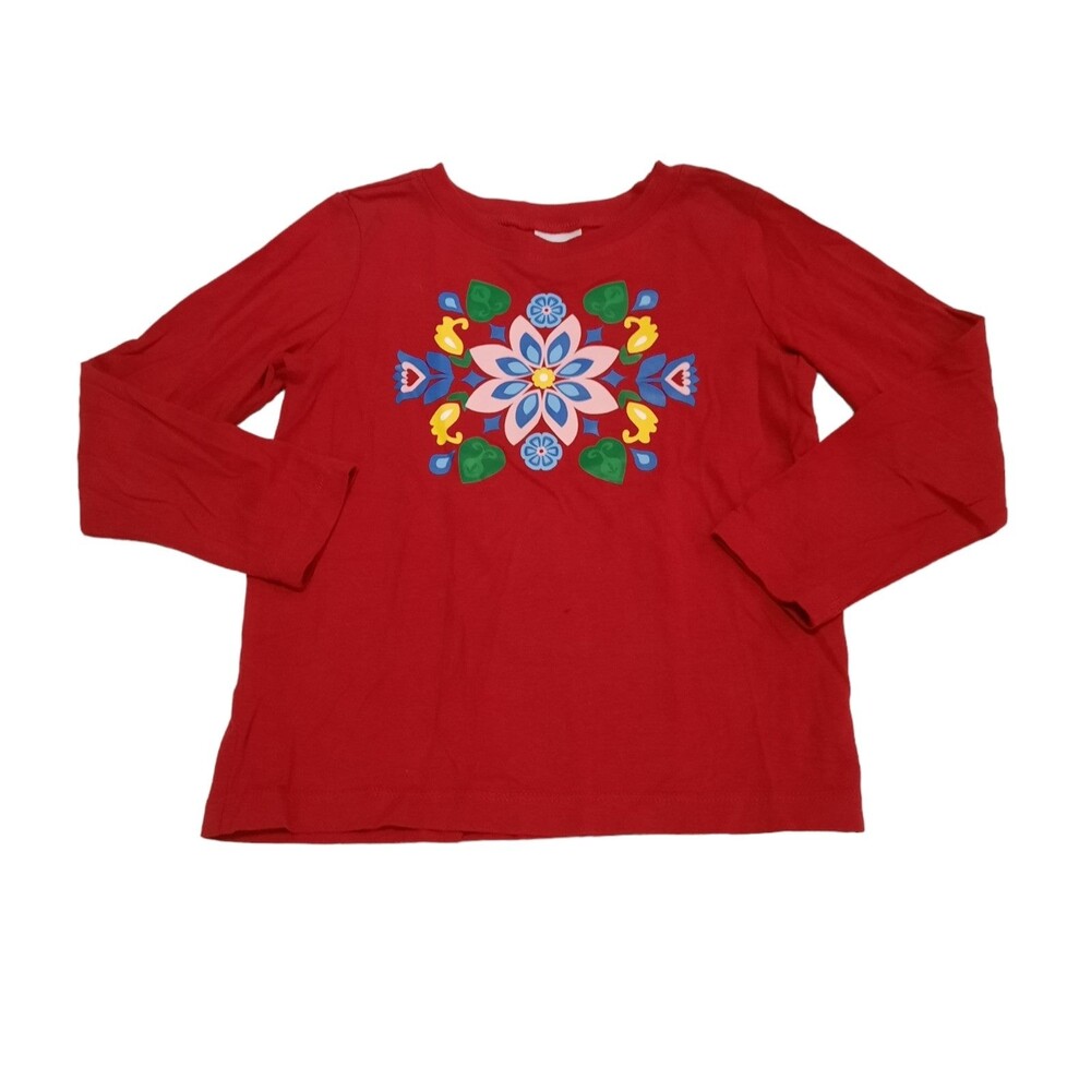 Hanna Andersson Girls Red Floral Shirt 110cm
